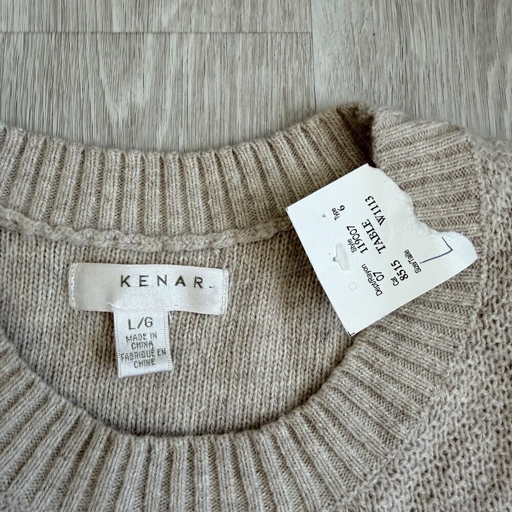 KENAR Sweater Angora Rabbit Hair Blend Women's L Oatmeal Beige Soft Pullover NWT - Picture 4 of 9